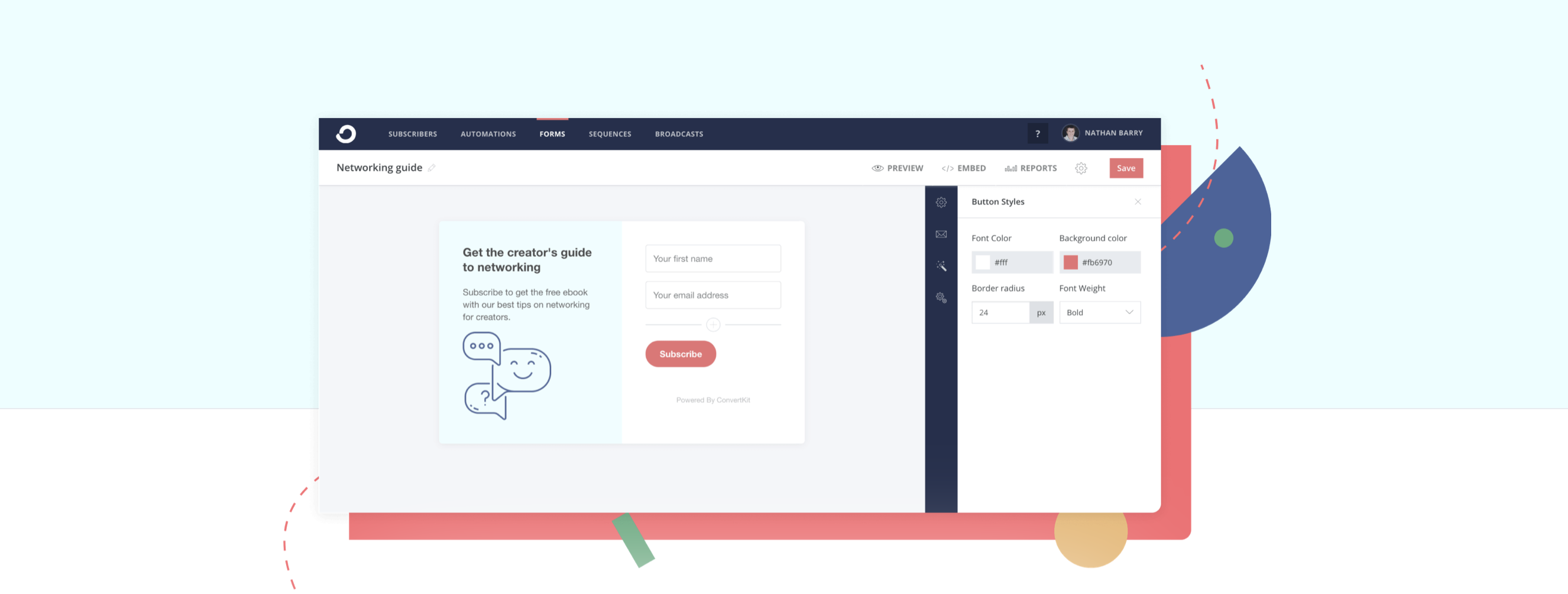 ConvertKit Email Signup Forms Hero Section Screenshot