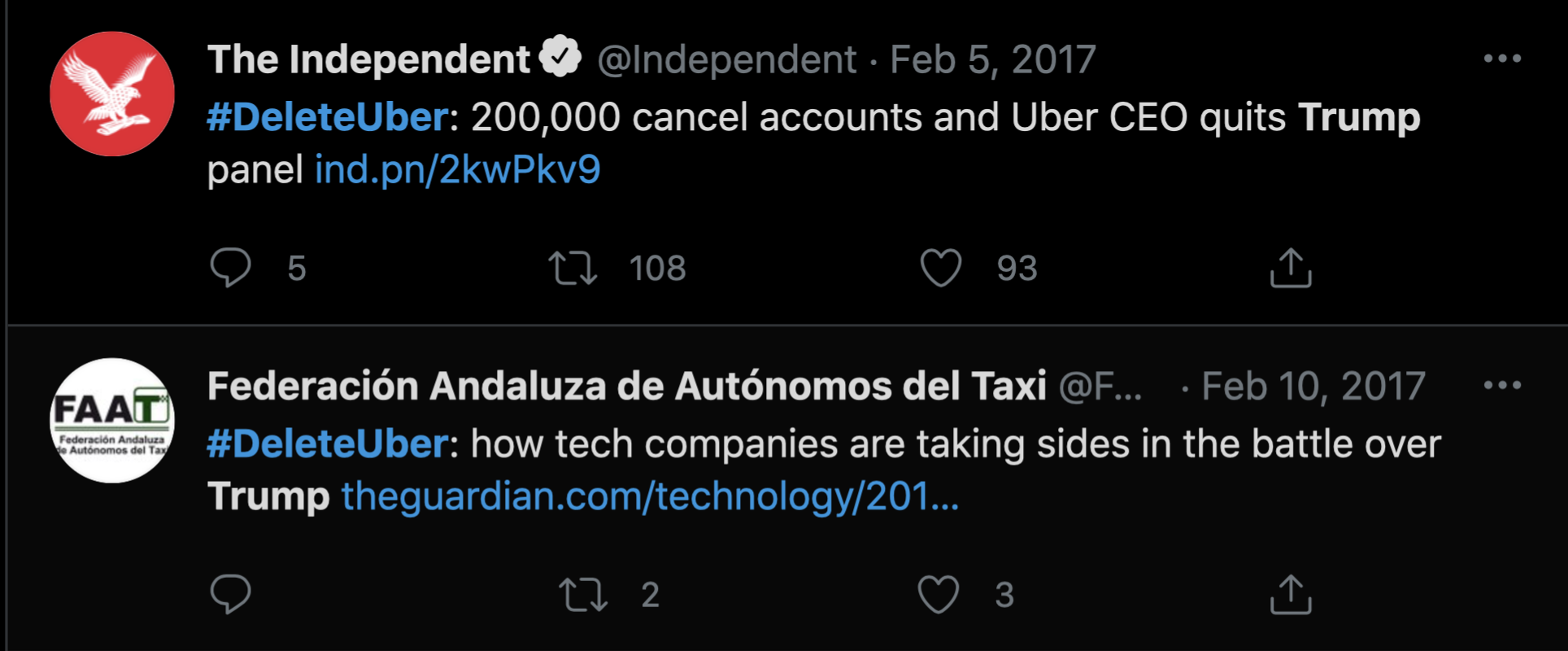 #DeleteUber Twitter