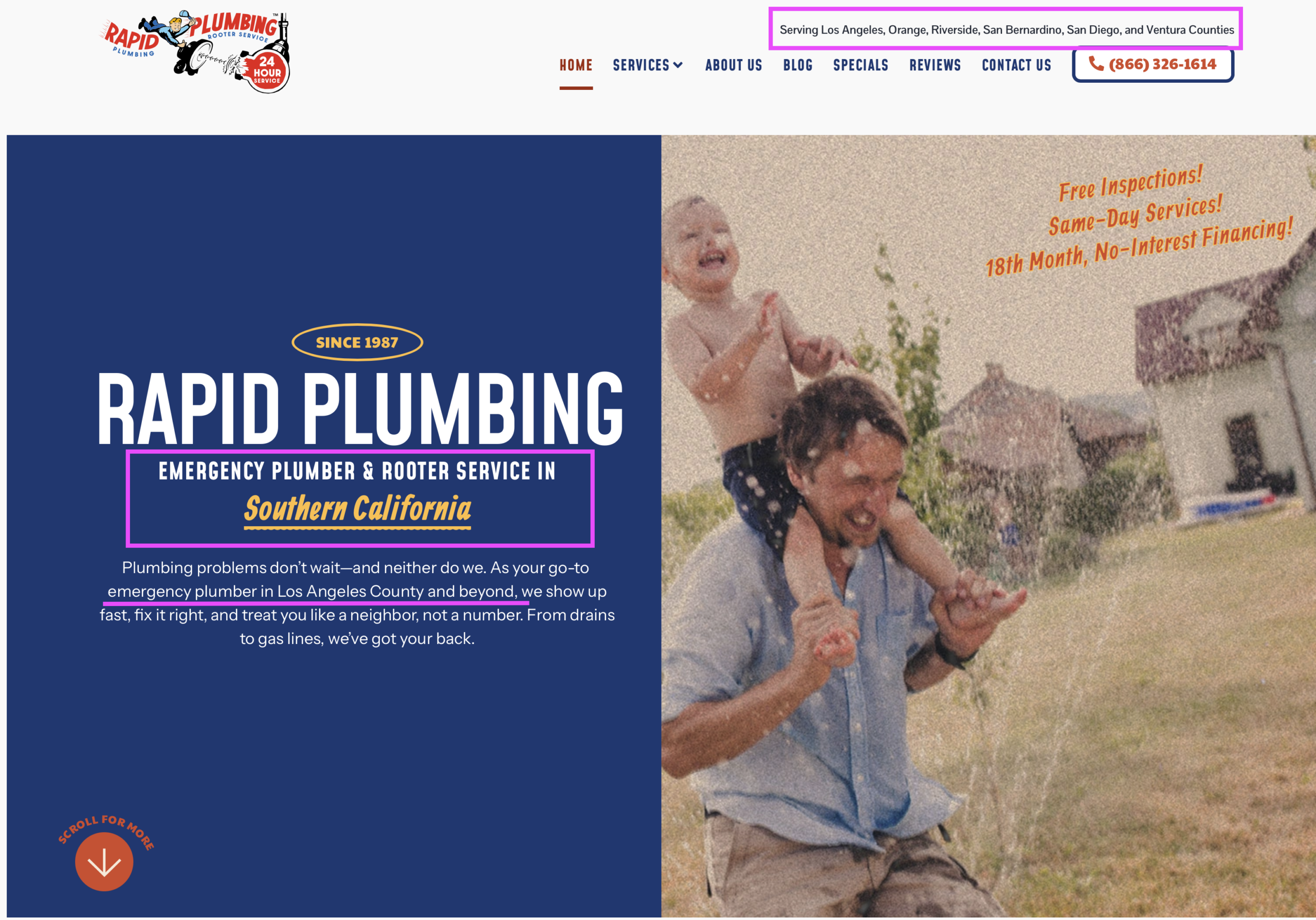 plumbing website local service areas